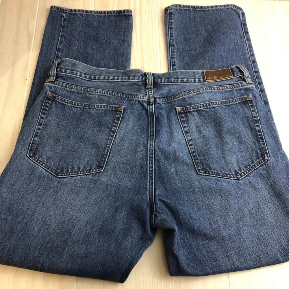 J Crew The Bleecker Men's Denim Blue Jeans 36 x 32 Zip Closure Straight Designer